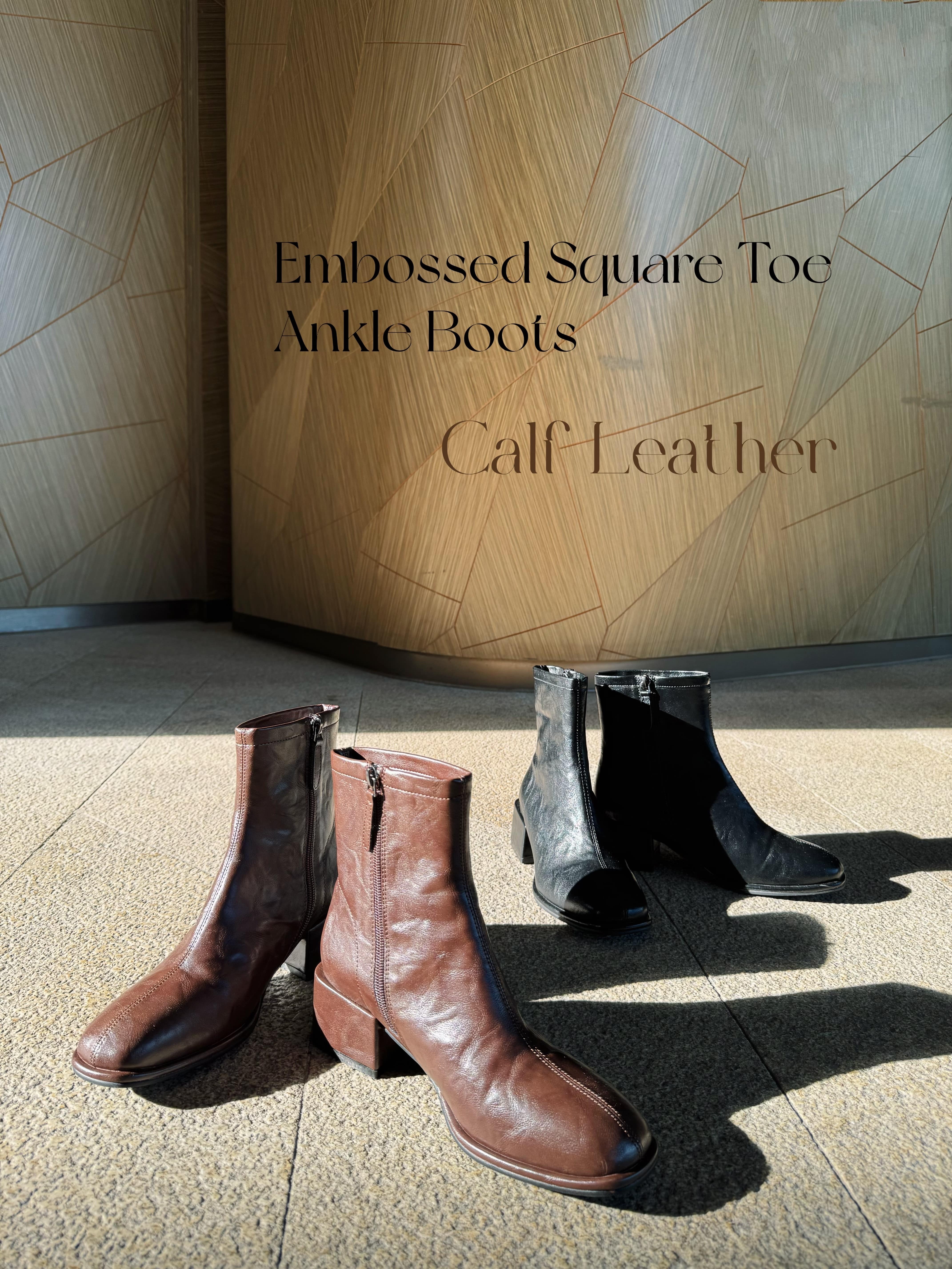 Embossed Square Toe Ankle Boots_BT2411L38