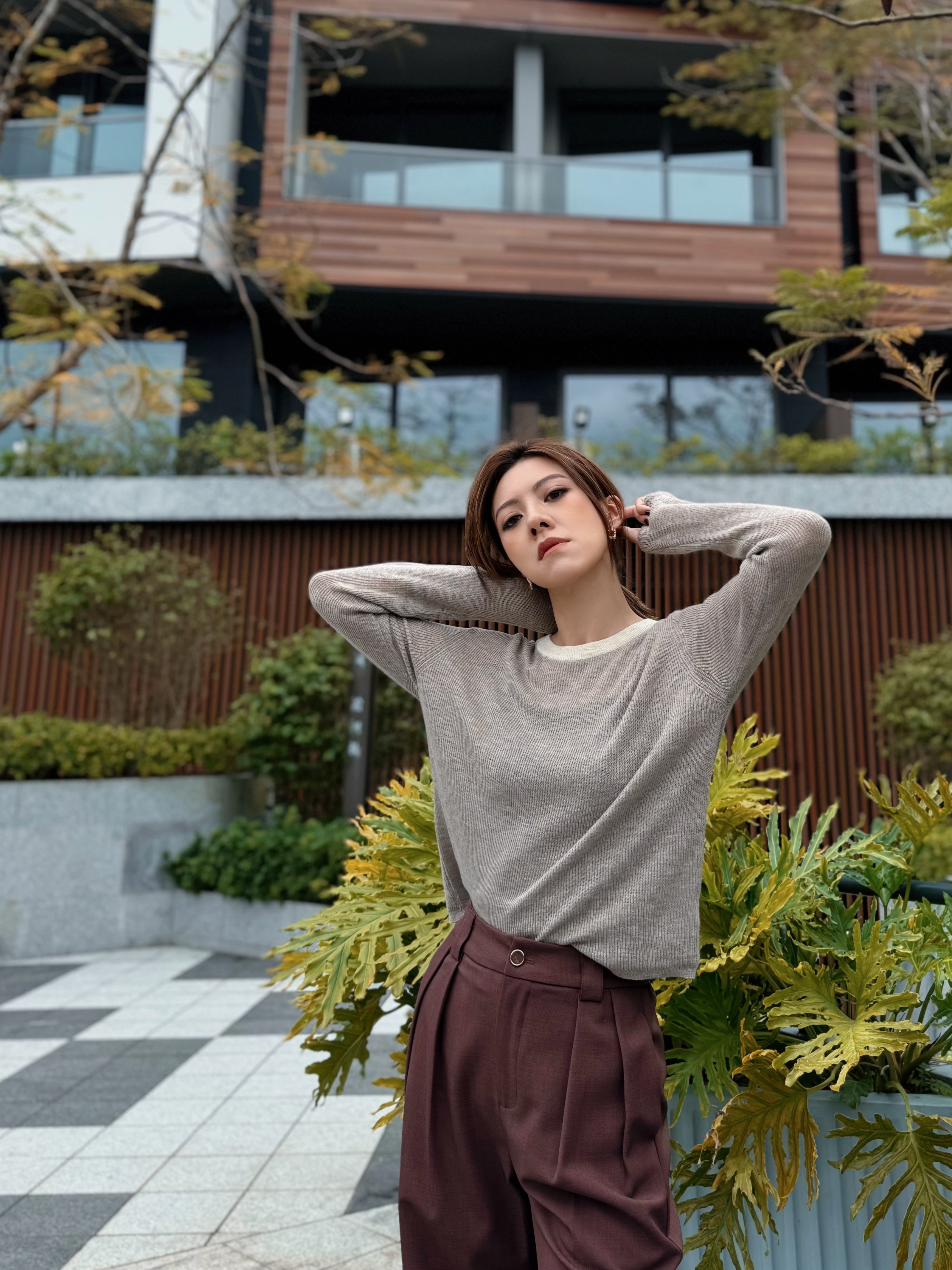 Cropped Rib Knit Stretch Top_KN2412L47