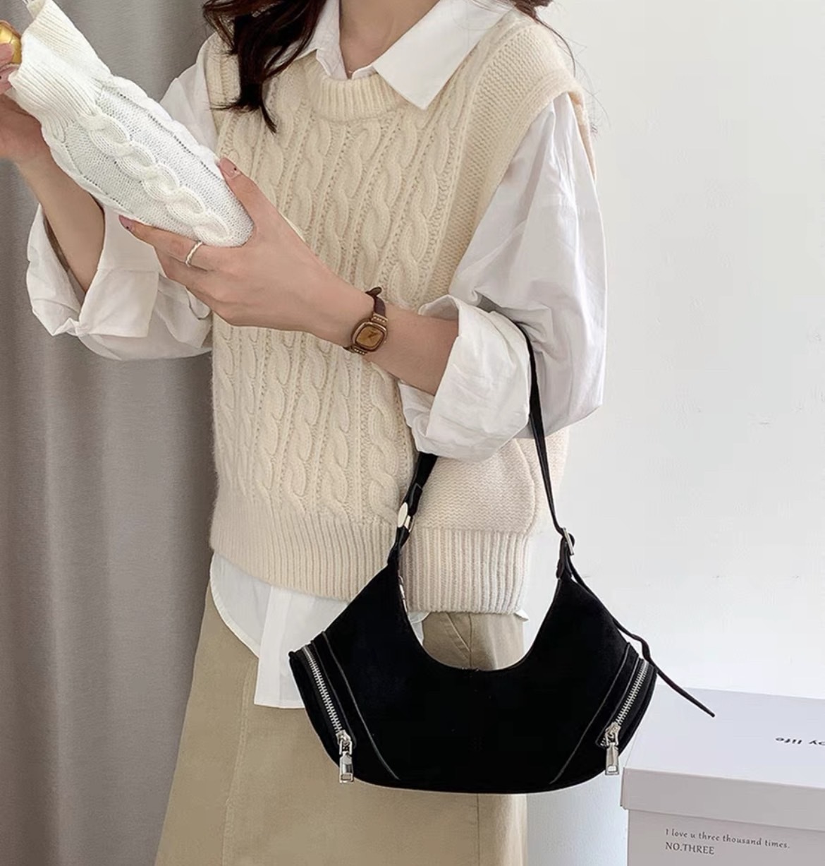 韓系質感絨布皮革包 三色