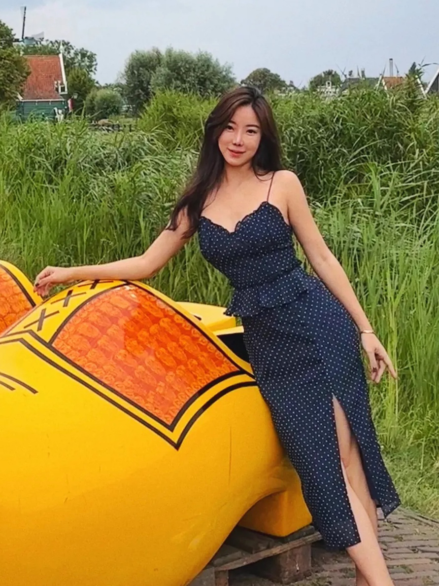 Love 簡愛 波點細肩開衩長洋裝