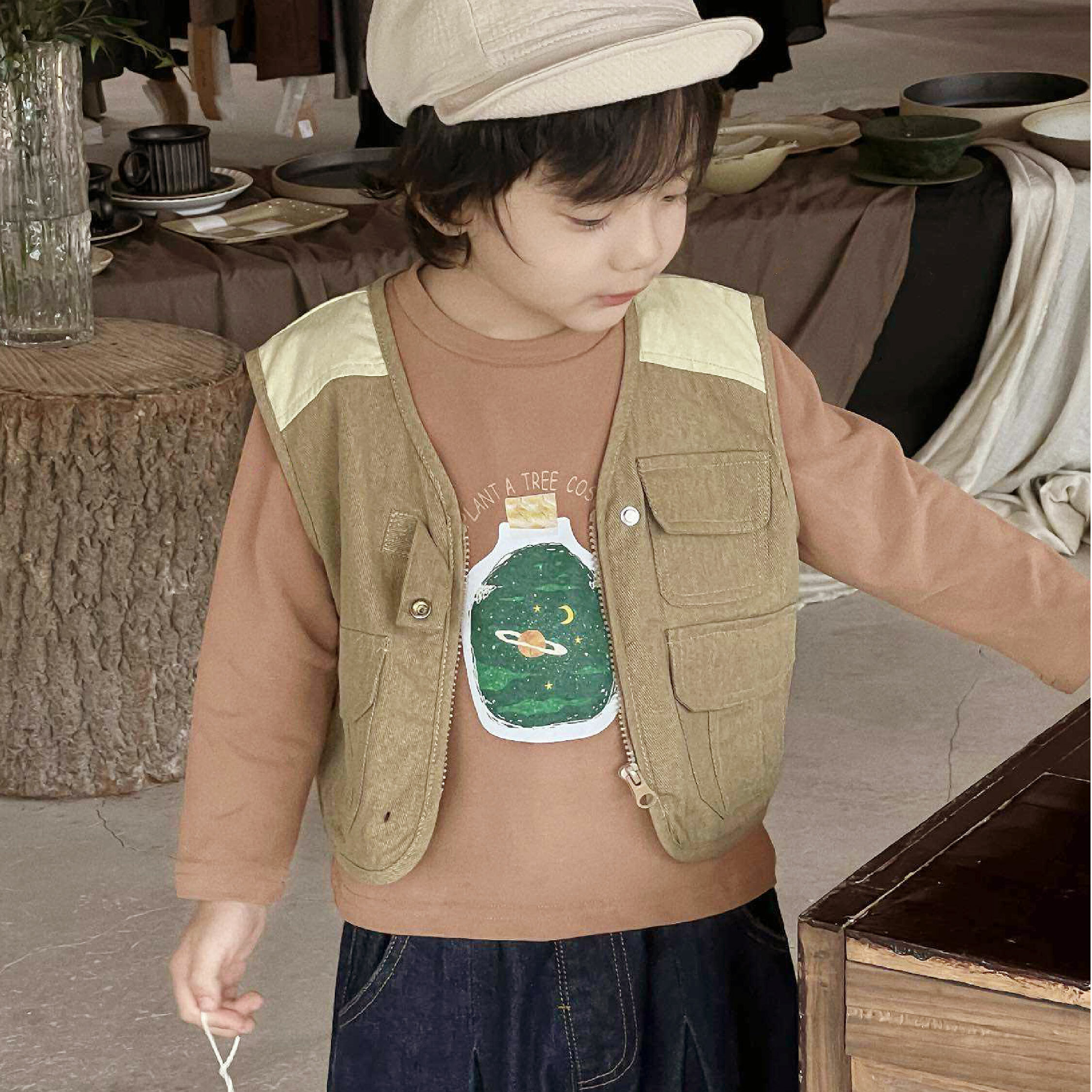 【H45284】奇幻天文玻璃瓶兩件式套裝/上衣