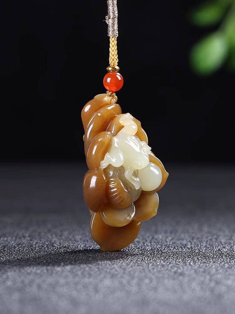 和田玉糖玉青白玉青蛙蓮花掛件吊墜,天然和田玉軟玉