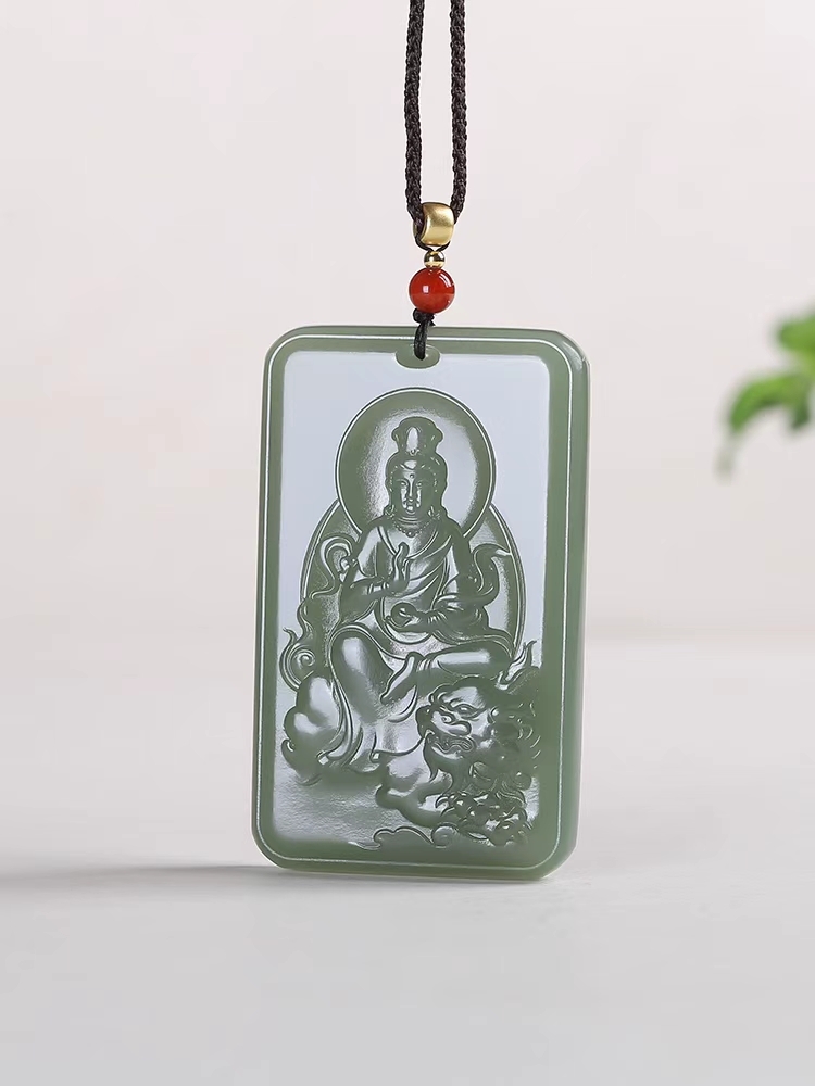 和田玉文殊菩薩掛件,天然和田玉軟玉