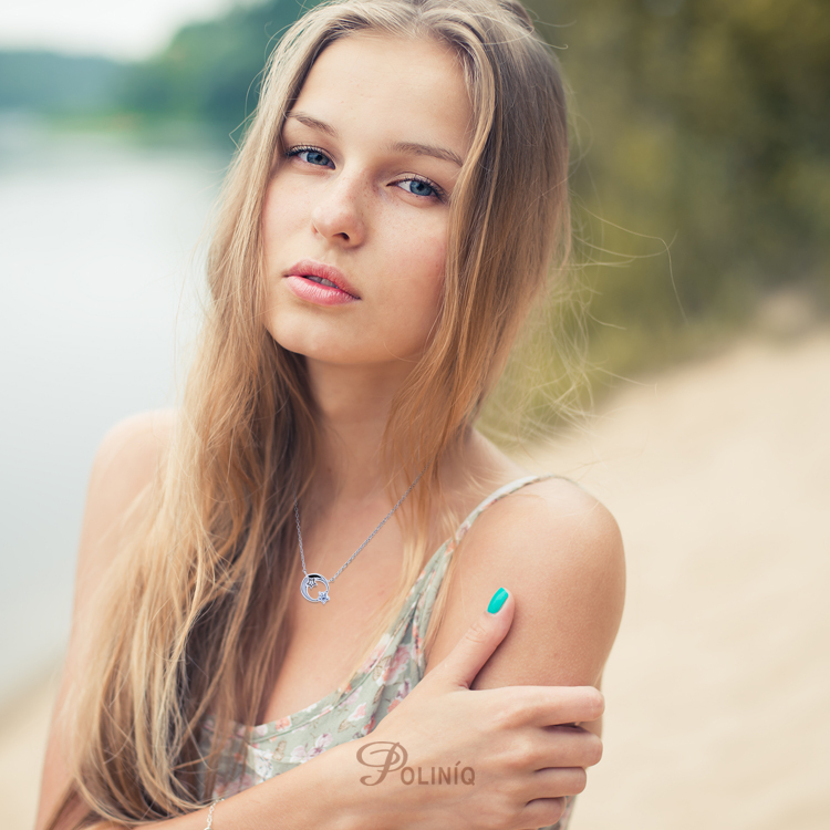 925純銀「星月」晶鑽套鍊 (16吋+2公分延長鍊)-SDS0029