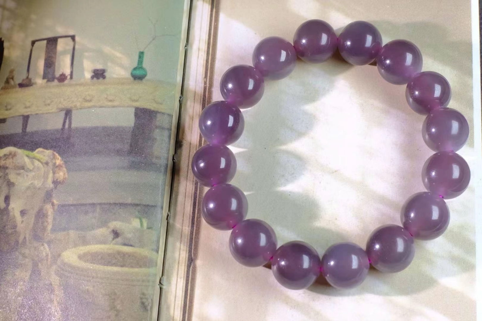 和田玉冰紫手串 (12mm直徑),天然和田玉軟玉