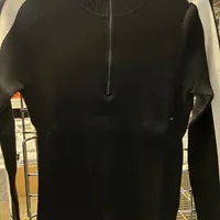 [S] DKNY WOMEN HALF ZIP LOGO TAPE SWEATER,BLK/IVORY, P4MSAQ72-BLI (SD1088)
