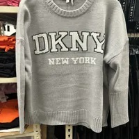 [S] DKNY VARSITY LOGO SWEATER,PEARL GREY HTR/IVORY, DJ4R0362-I5N (SD1090)