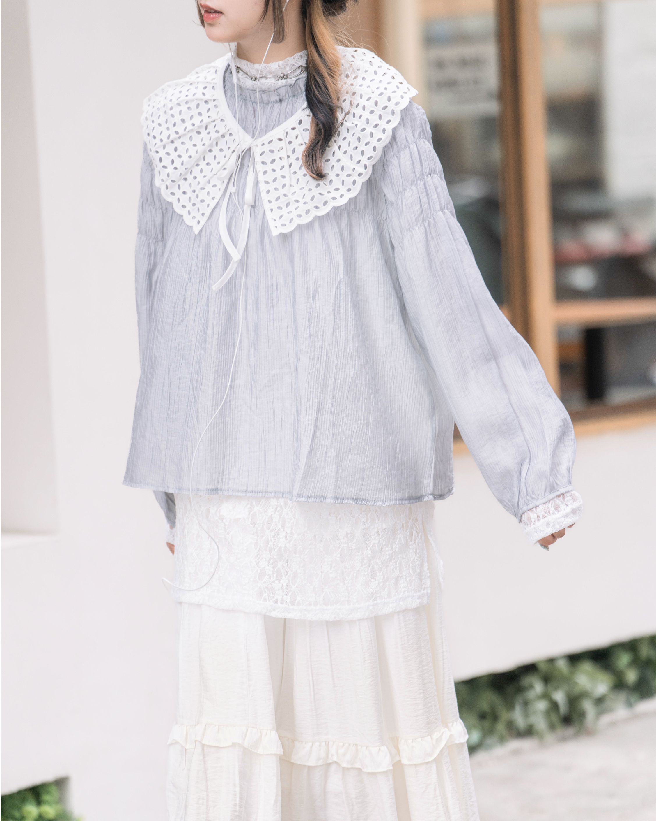 四葉草波浪邊假領 · 1色入