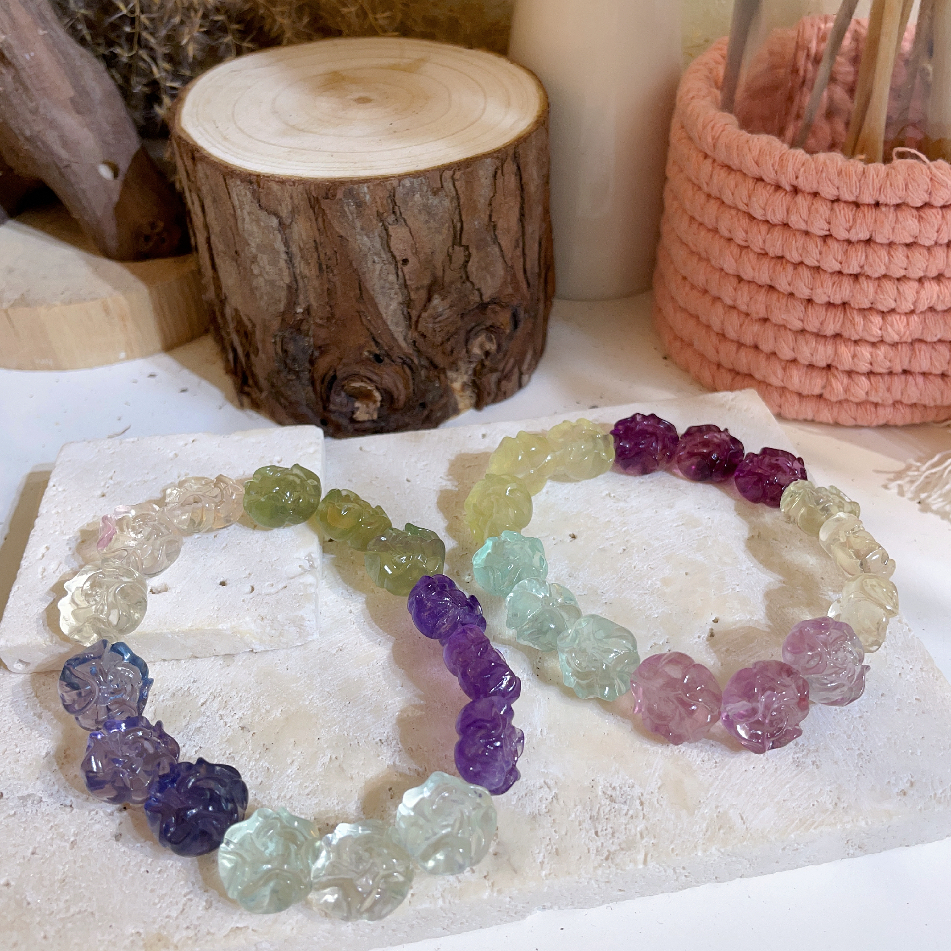 瑩石玫瑰花漸變手串 13mm