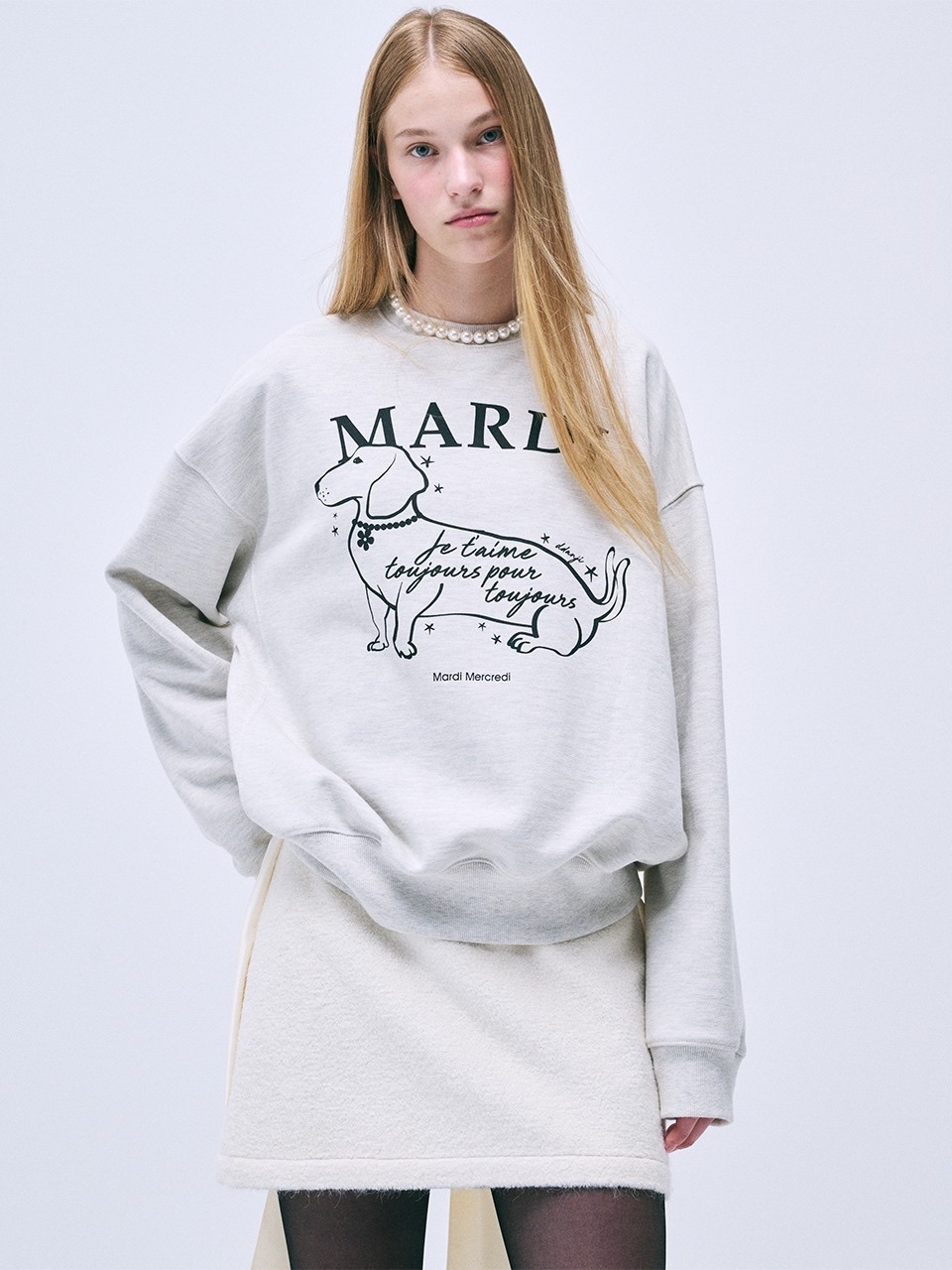 MARDI MERCREDI -SWEATSHIRT SWING THE TAIL DDANJI FLOWER CHOKER (OATMEAL BLACK)