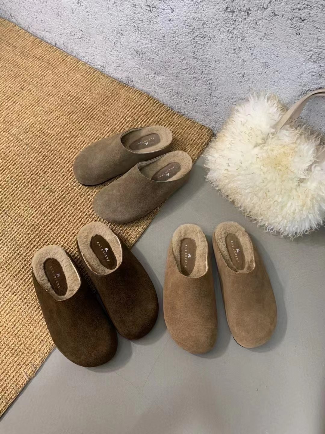 簡約真皮毛毛包頭拖