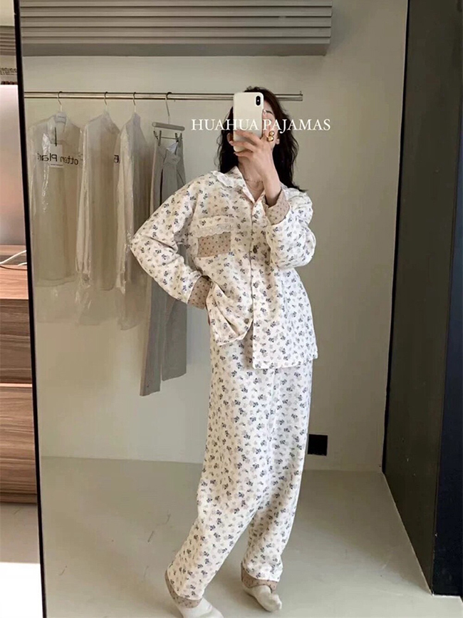 棉質微厚小碎花💐居家套裝-一色實拍現貨