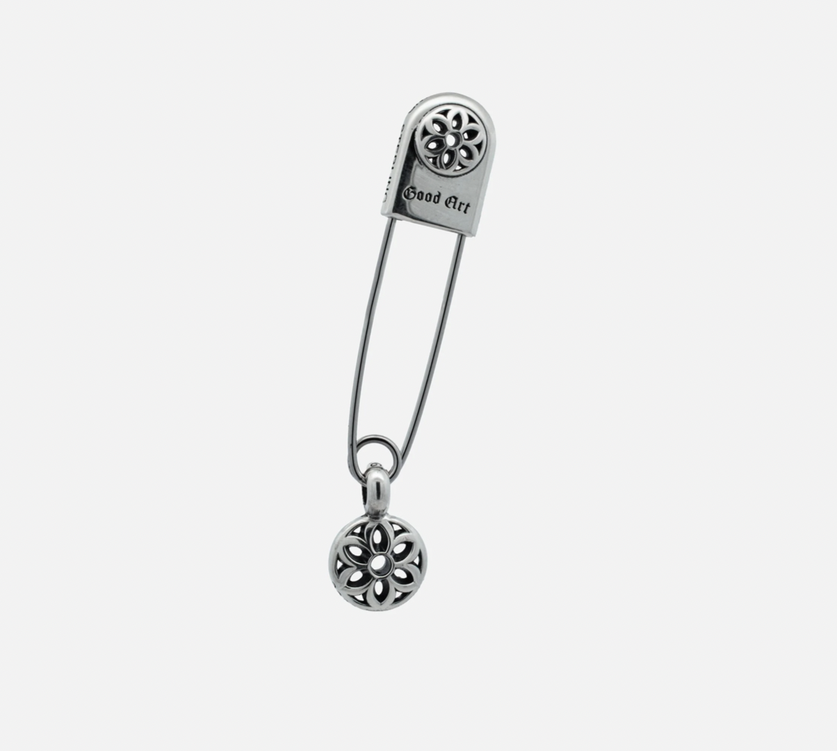 SAFETY PIN WITH ROSETTE CHARM