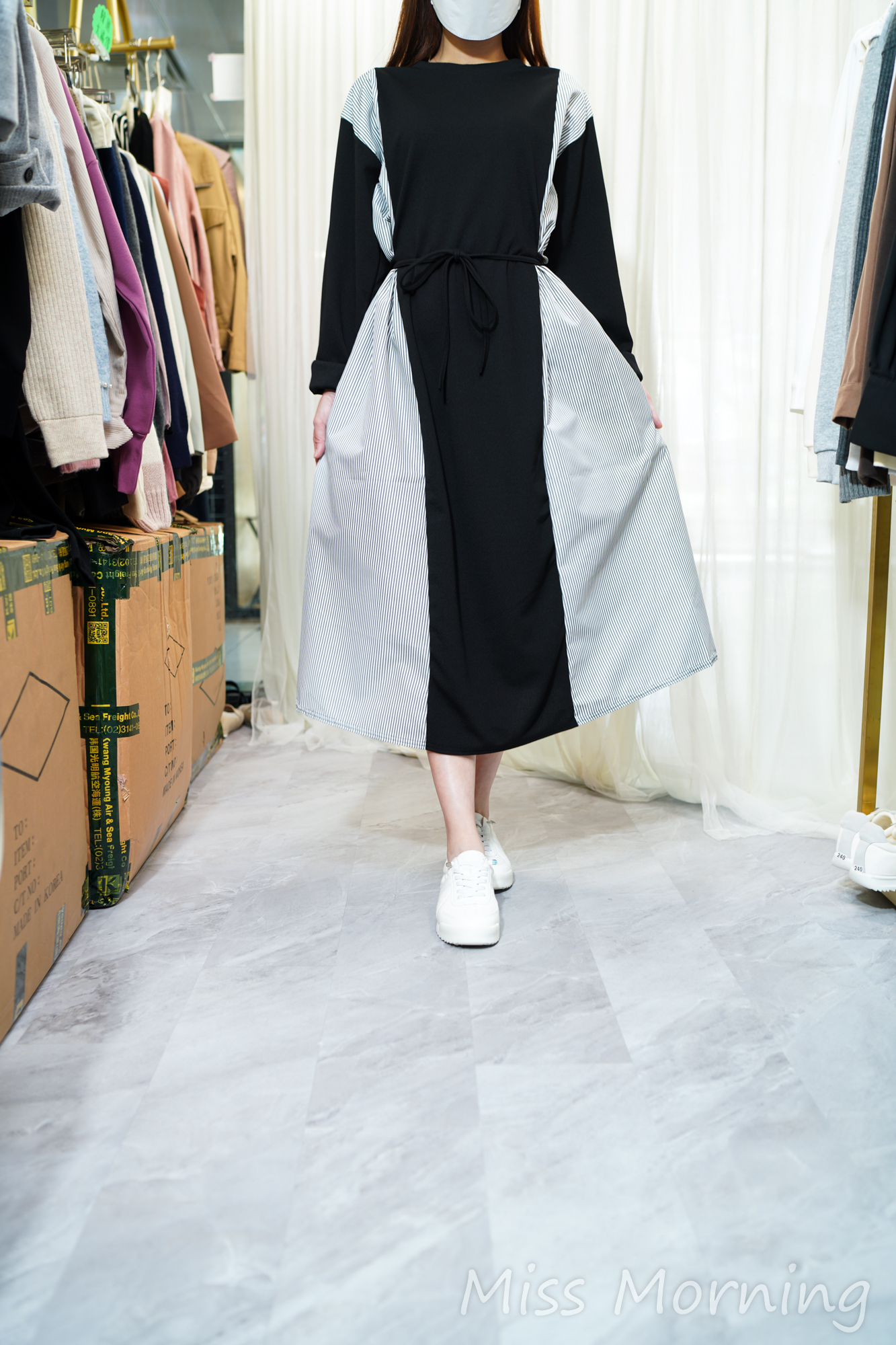 顯瘦拼條款連身裙(14278)