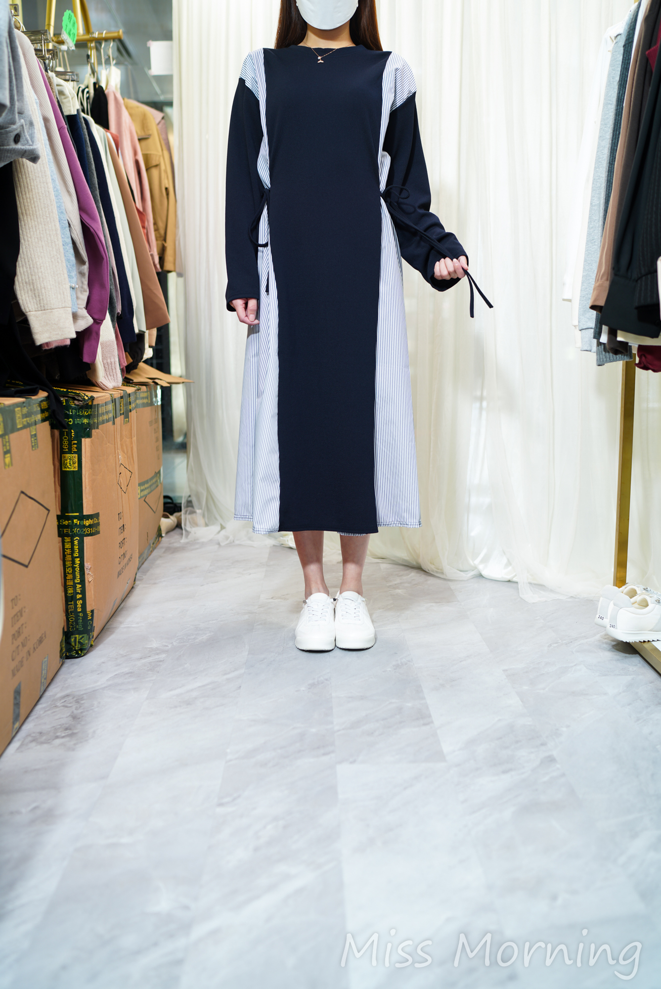 顯瘦拼條款連身裙(14278)