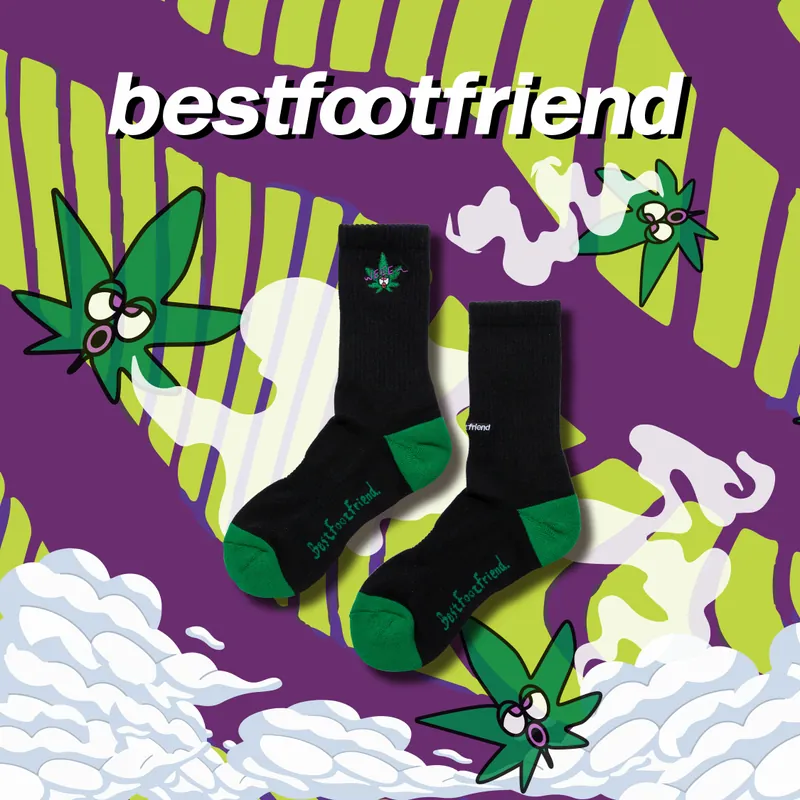 BFF Best foot Weed Elf 草精靈 刺繡 中筒襪 長襪【BF23015】