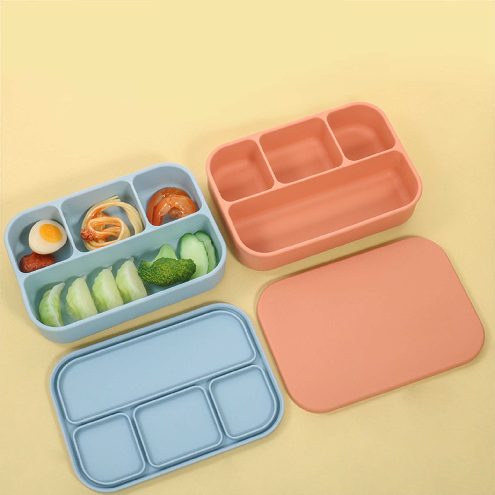 【客製】可微波矽膠四格便當盒