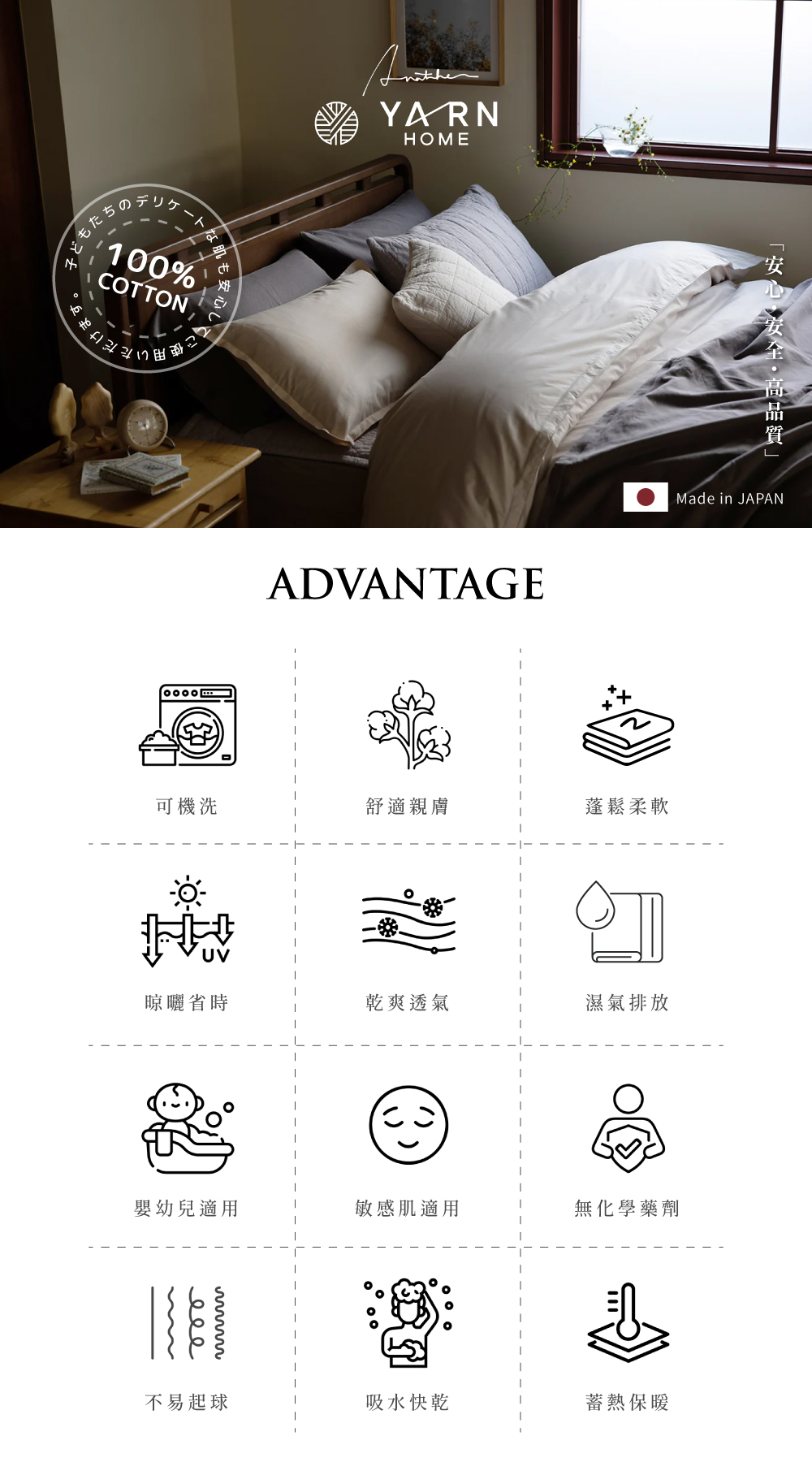 《YARN HOME》UKIHA 日本製純棉針織格紋小手巾