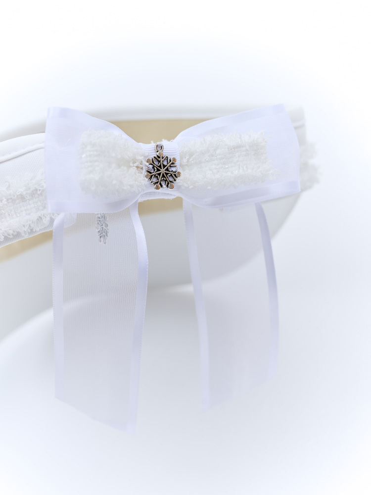 法式毛呢邊緞帶中空帽-星光白