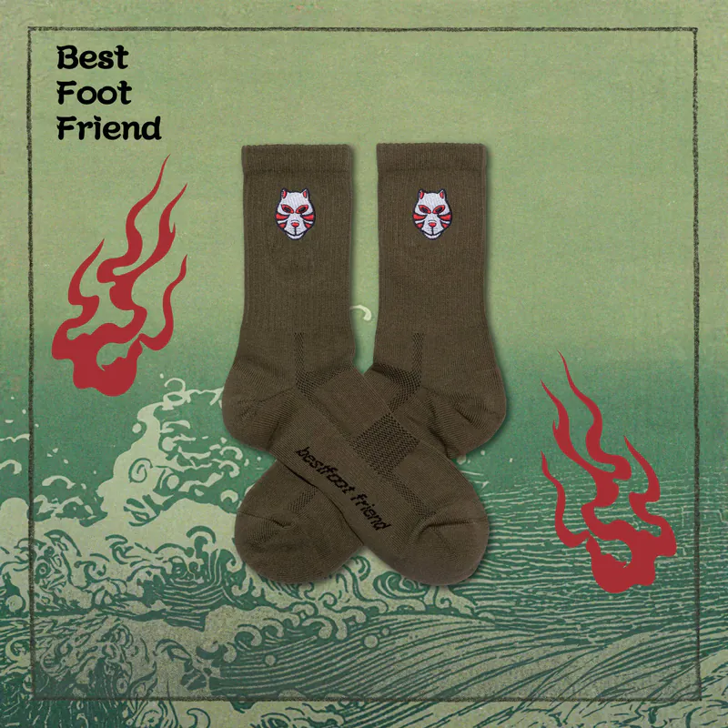 BFF Best foot friend Kitsune mask_OV_狐面 刺繡 中筒襪 長襪【BF24014】