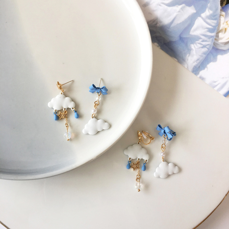 蝴蝶結雲朵不對稱耳環