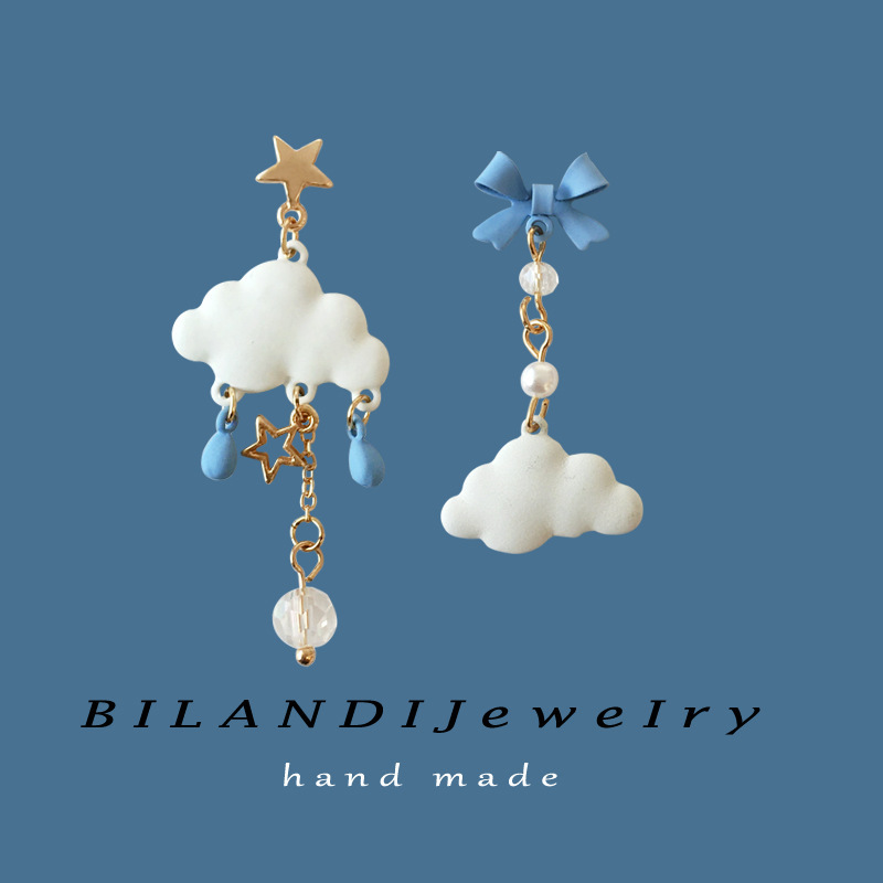 蝴蝶結雲朵不對稱耳環