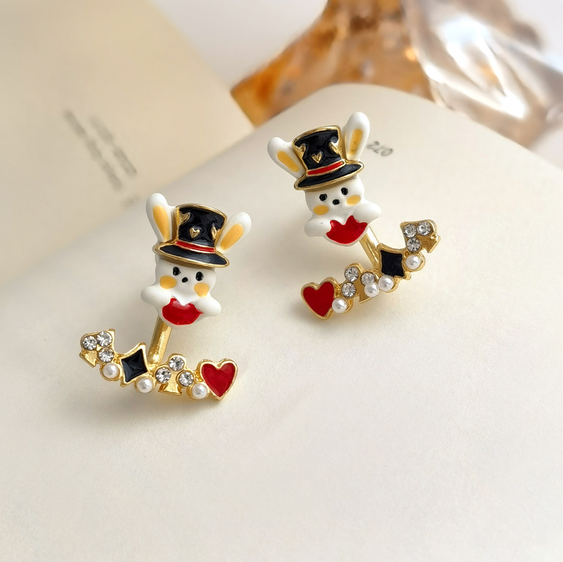 帽子兔珠鑽耳環