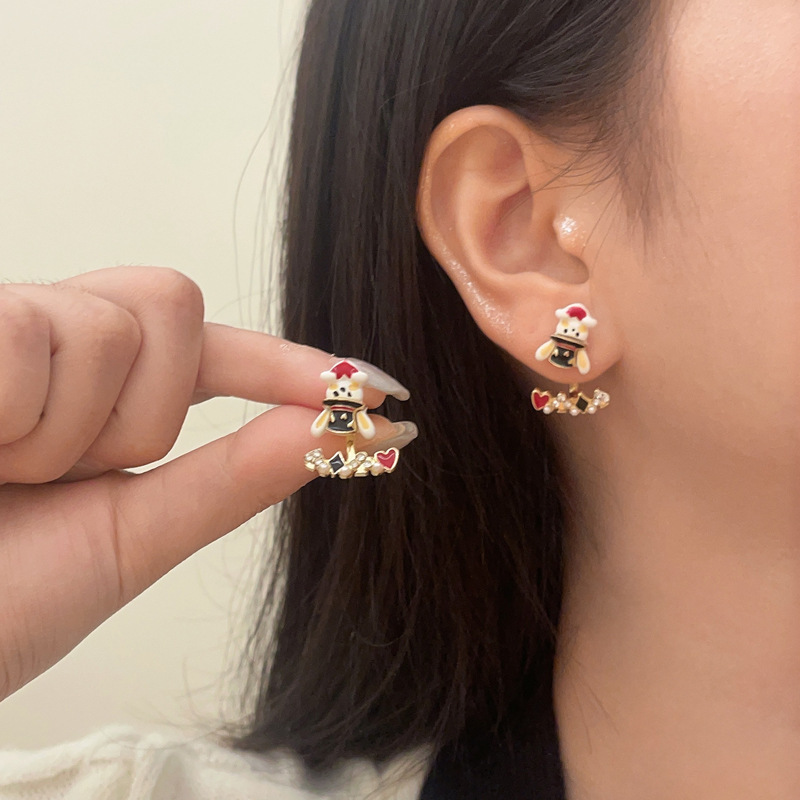 帽子兔珠鑽耳環