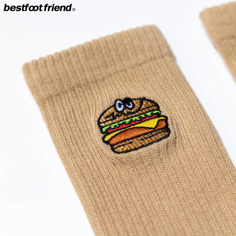 BFF Best foot friend Hamburger漢堡 刺繡 中筒襪 長襪 BF24013