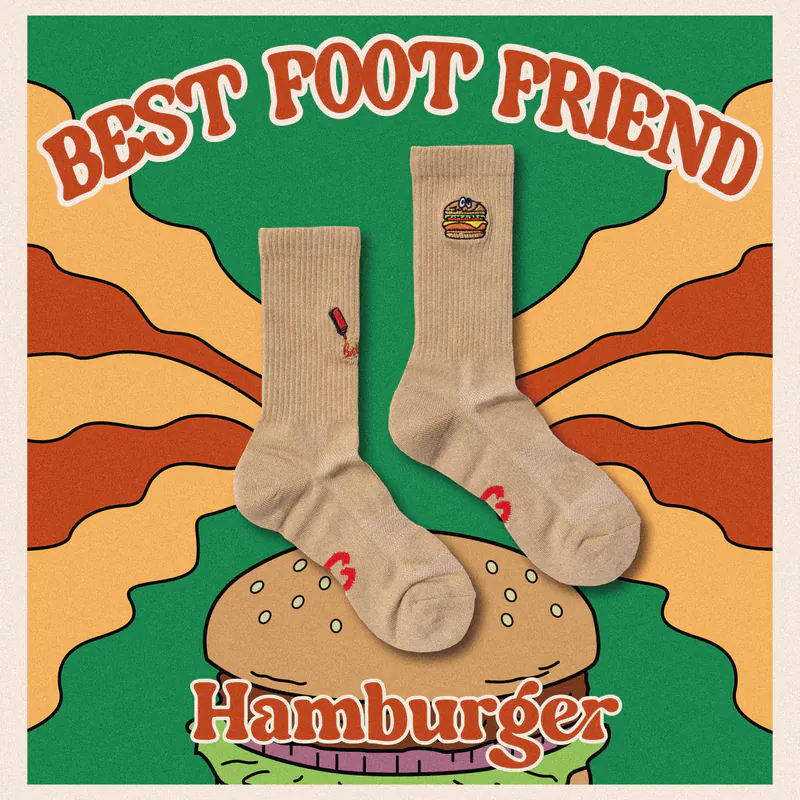 BFF Best foot friend Hamburger漢堡 刺繡 中筒襪 長襪 BF24013