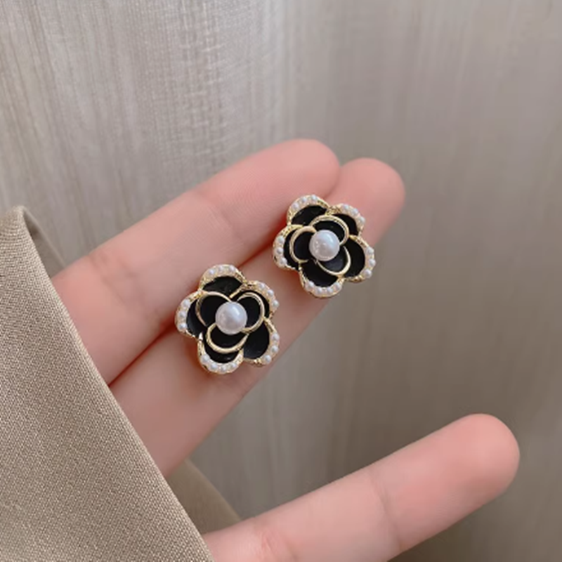 黑山茶花珍珠耳環