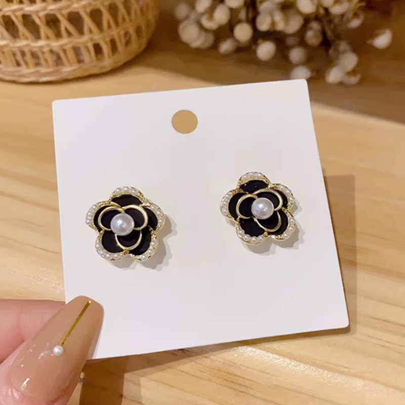 黑山茶花珍珠耳環