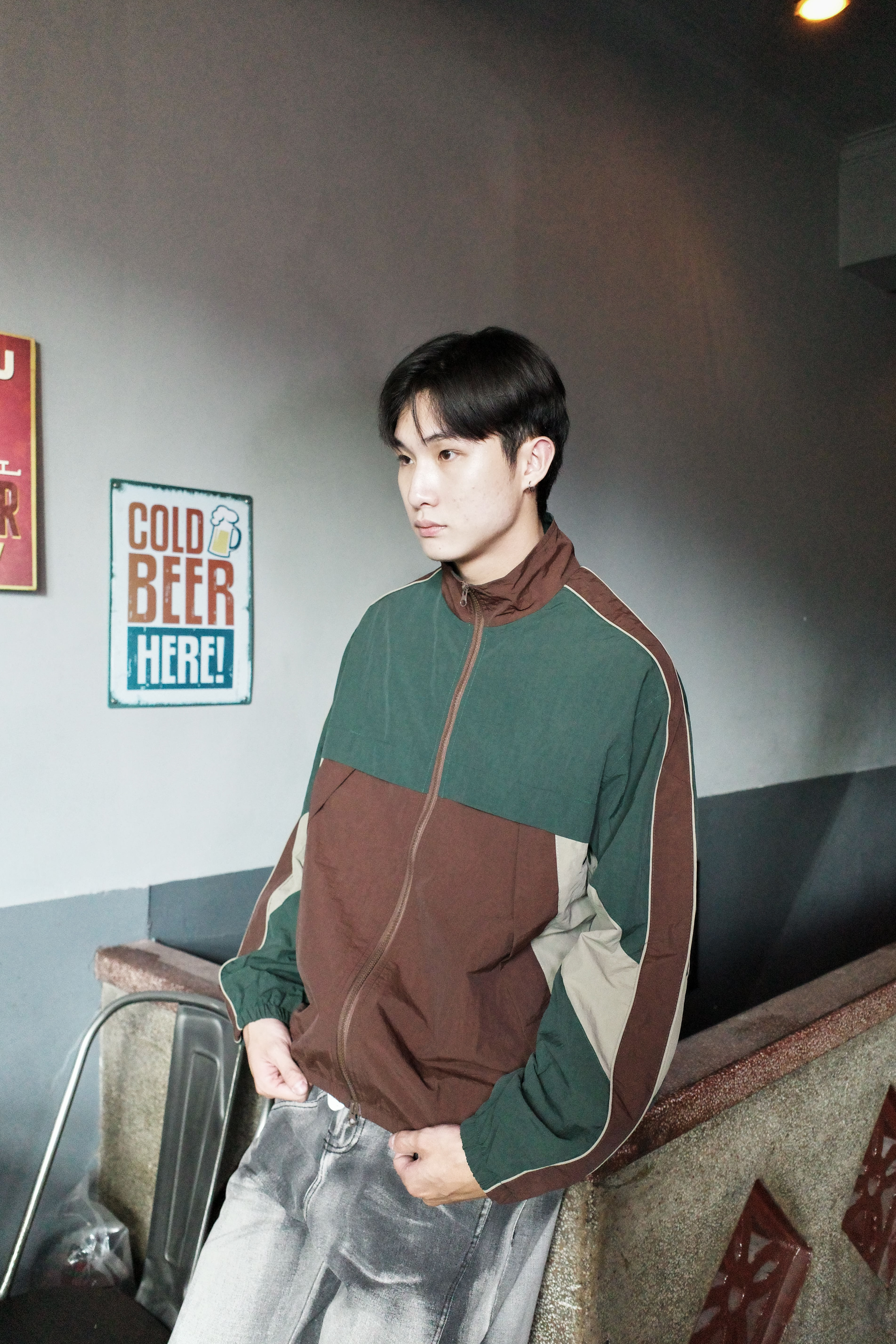 『Always_Good』撞色 拼接 立領 防風 外套