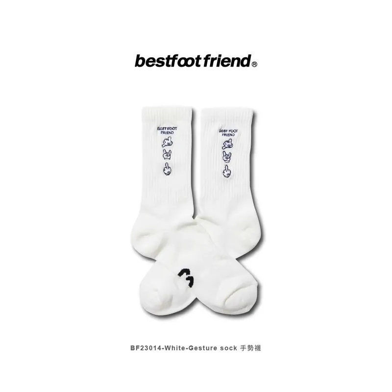 BFF Best foot friend Gesture sock手勢襪 刺繡 中筒襪 長襪【BF23097】
