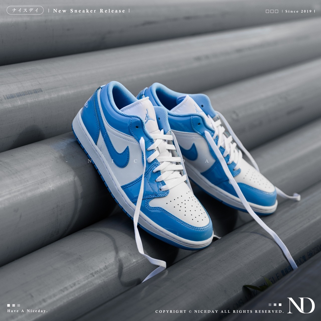 NICEDAY 現貨 Air Jordan 1 Low 北卡藍 漆皮 男款 FZ2138-114