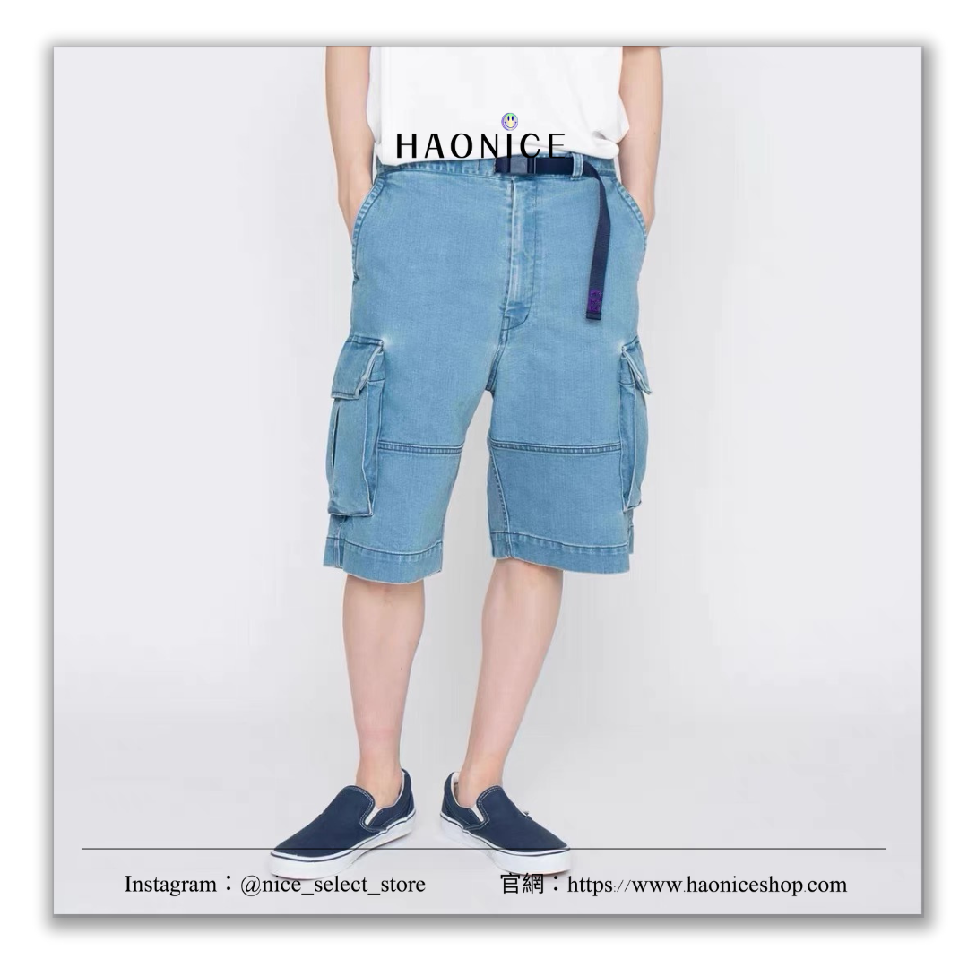 【NICE 歐美日韓代購】日單 Webbing Belt coolmax 紫標藍染水洗牛仔工裝口袋短褲 工裝風必備