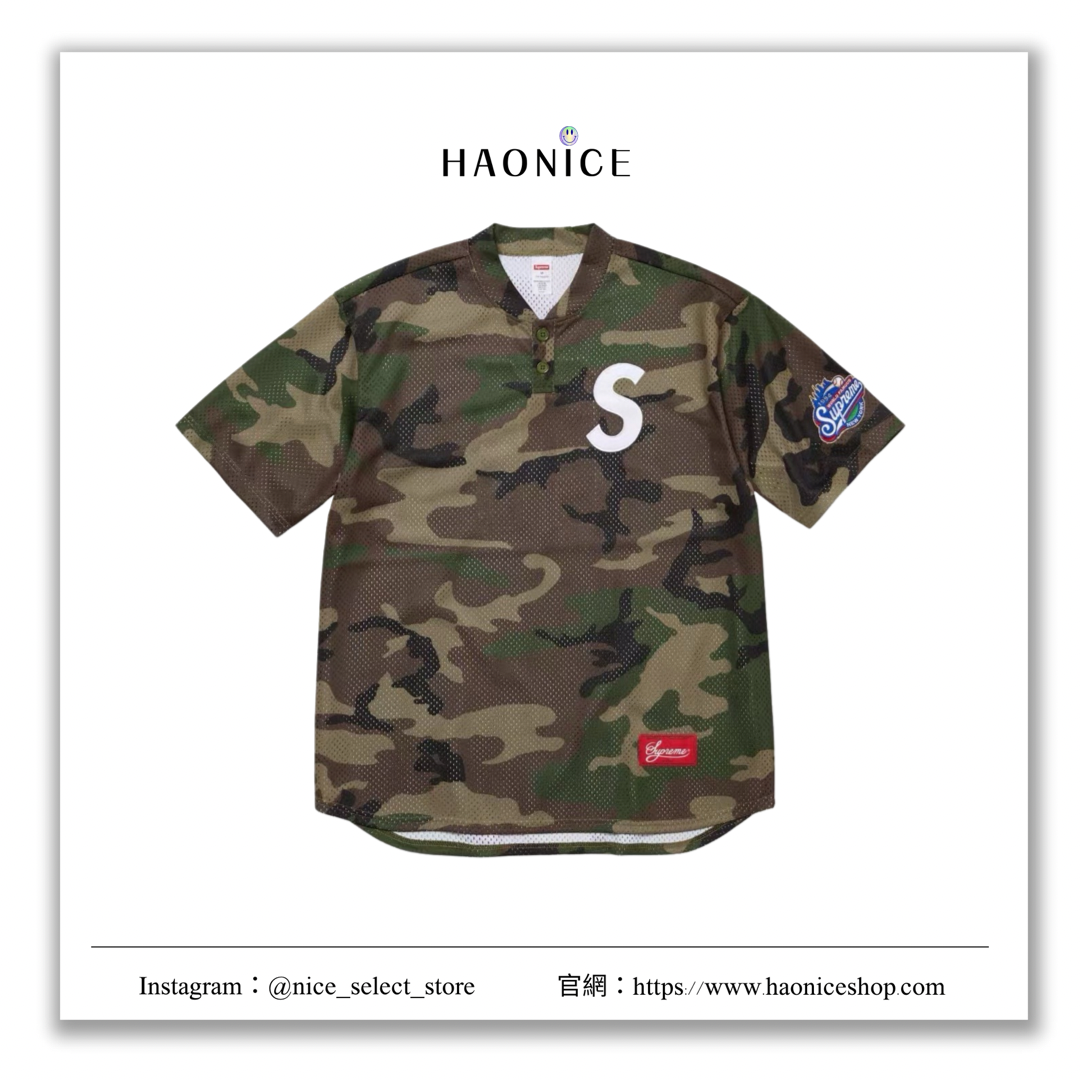 【hao nice】 24FW Supreme  Logo Baseball Henley S字母棒球短T 網眼短T亨利衫
