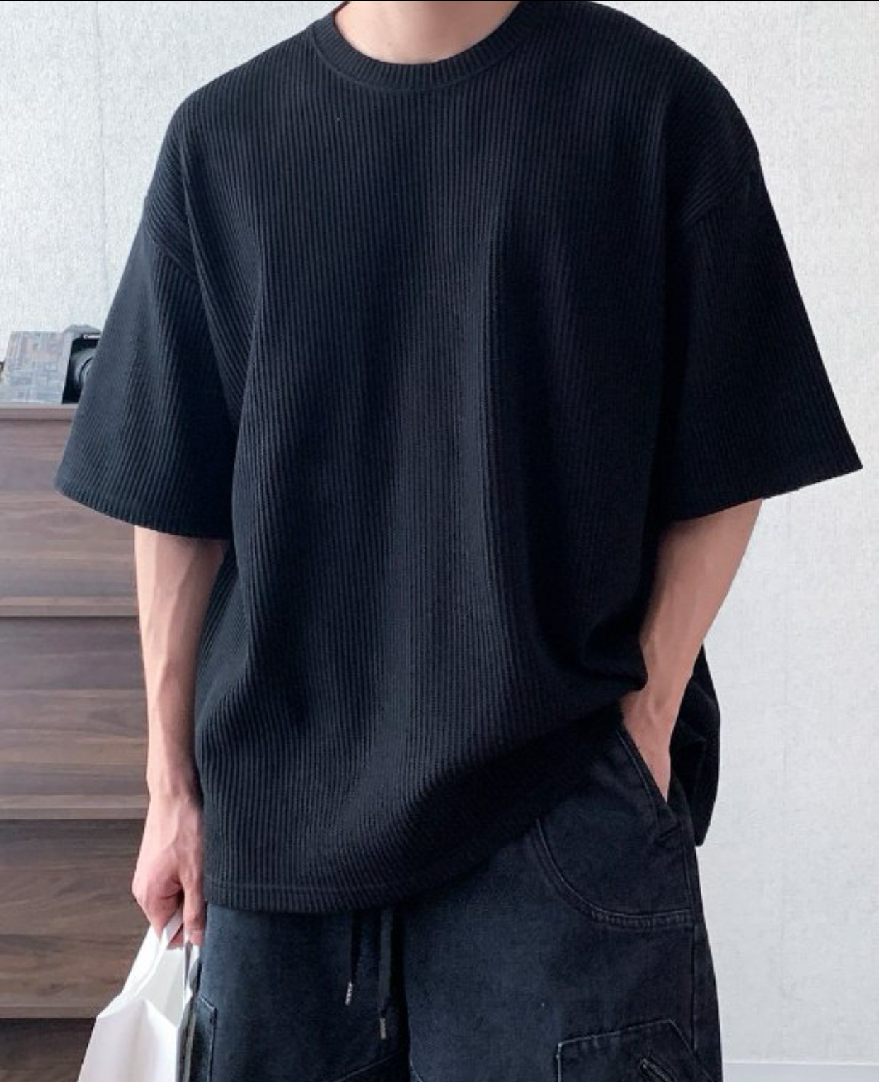 JIN UNIVERSAL🇰🇷 落肩 華夫格素面短袖