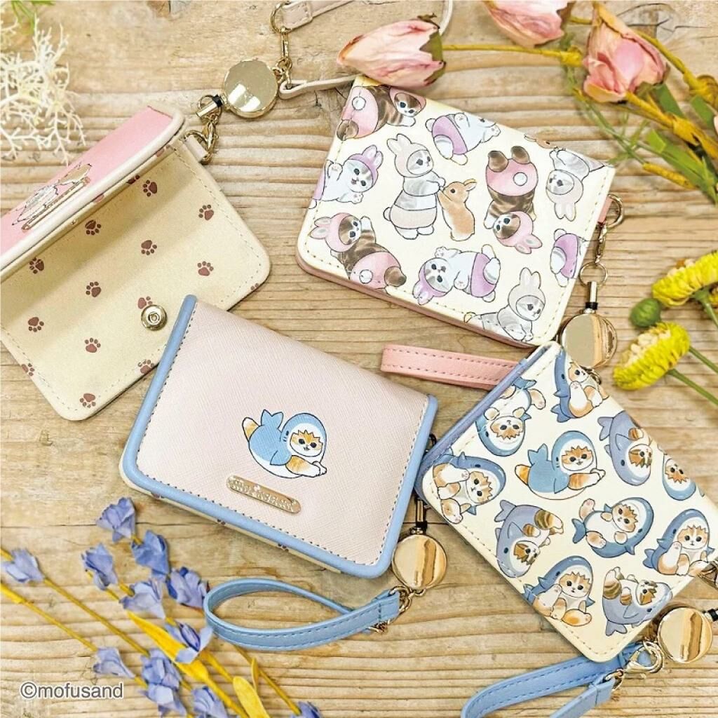 日本 mofusand PU皮卡片套連伸縮帶扣