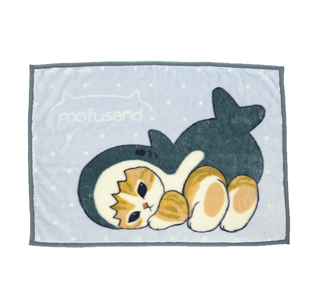 JP Mofusand 鯊魚貓貓 毛毯 藍 70x100 9973
