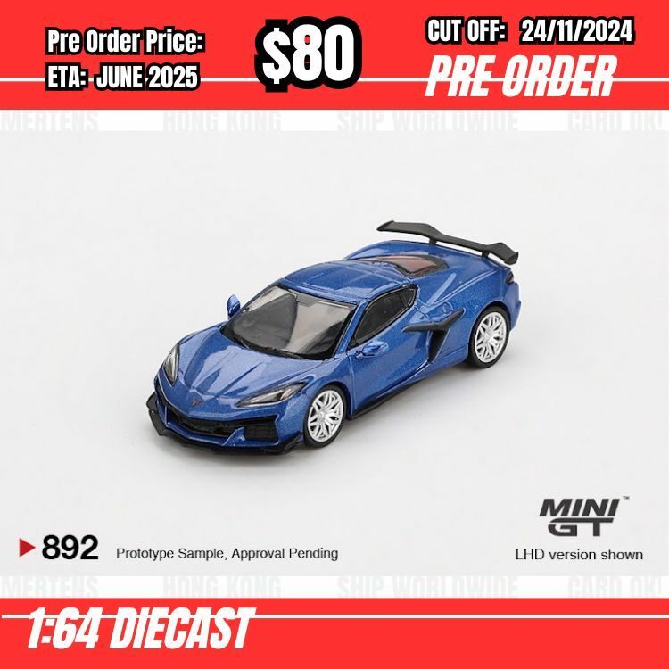 PO-$80  * Mini GT * 1:64 #892 Chevrolet Corvette Z06 2023 Elkhart Lake Blue Metallic RHD [OD12/11]
