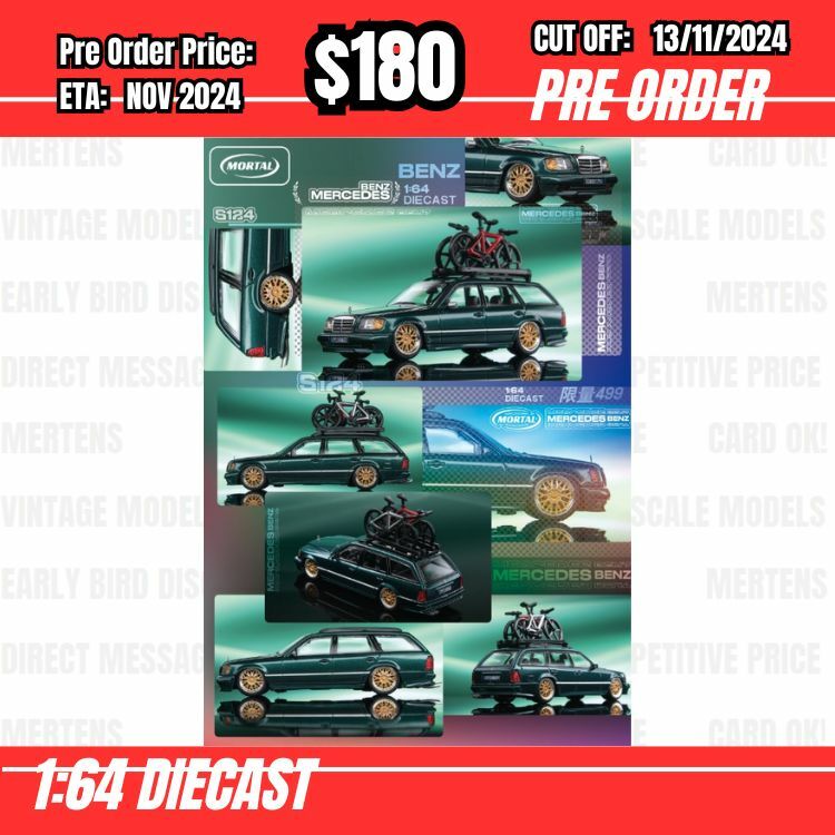 PO-$180 * Mortal * 1:64 Mercedes Benz S124 Estate Pearl Green Low Down Version [OD12/11]