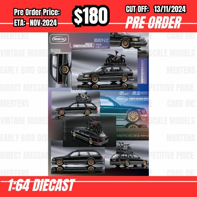 PO-$180 * Mortal * 1:64 Mercedes Benz S124 Estate Black Silver Low Down Version [OD12/11]