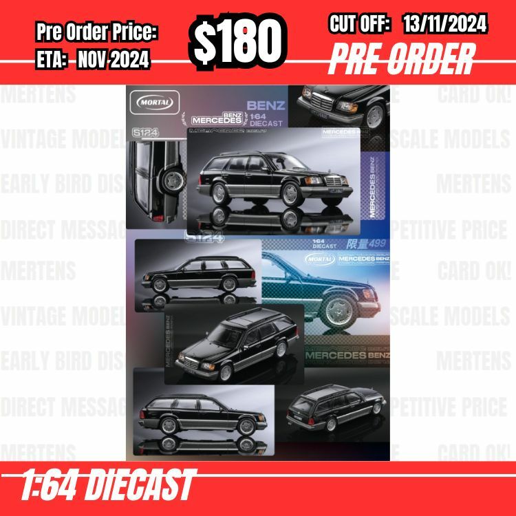 PO-$180 * Mortal * 1:64 Mercedes Benz S124 Estate Black Silver [OD12/11]