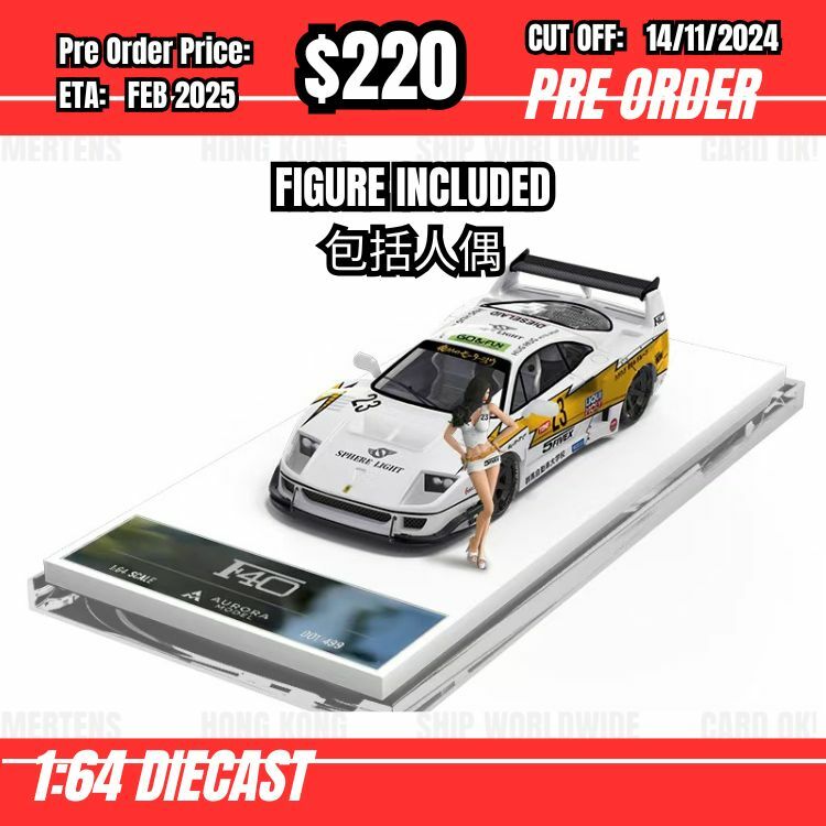 PO-$220 * Aurora * 1:64 Ferrari F40 White Lightning #23 w/figure [OD12/11]
