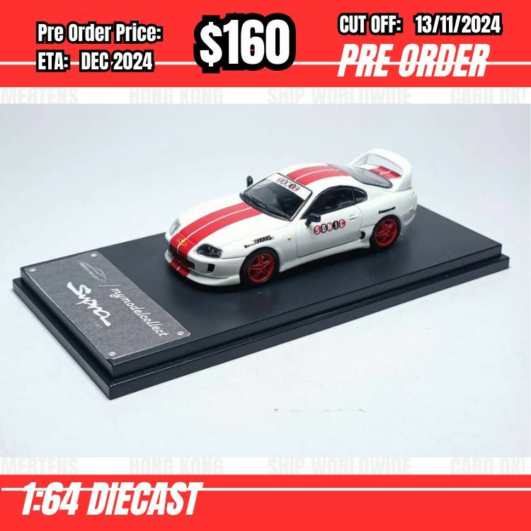 PO-$160 * Model Collect * 1:64 Toyota Supra A90 Bomex V1 White w/Red Stripe [OD12/11]