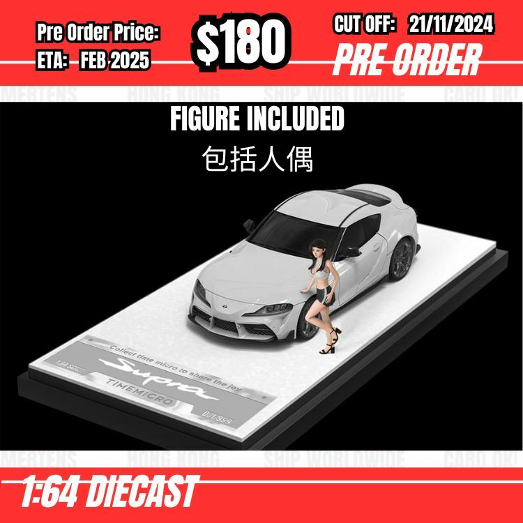 PO-$180 * Time Micro * 1:64 Toyota Supra A90 White w/figure [OD12/11]