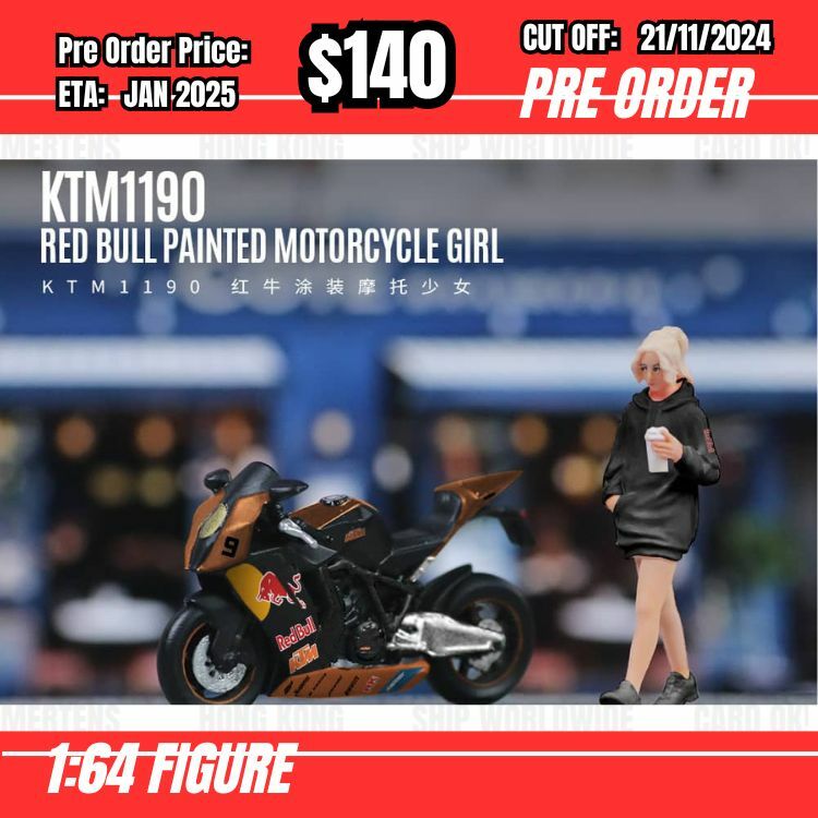 PO-$140 * Moreart * 1:64 Figure - KTM190 Red Bull Painted Motorcycle Girl [OD12/11]