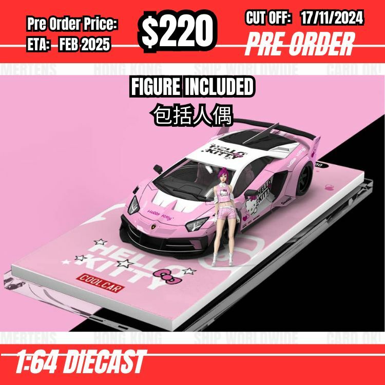 PO-$220 * Time Micro * 1:64 Lamborghini Aventador LP700-4 GT EVO Hello Kitty Pink w/figure [OD12/11]