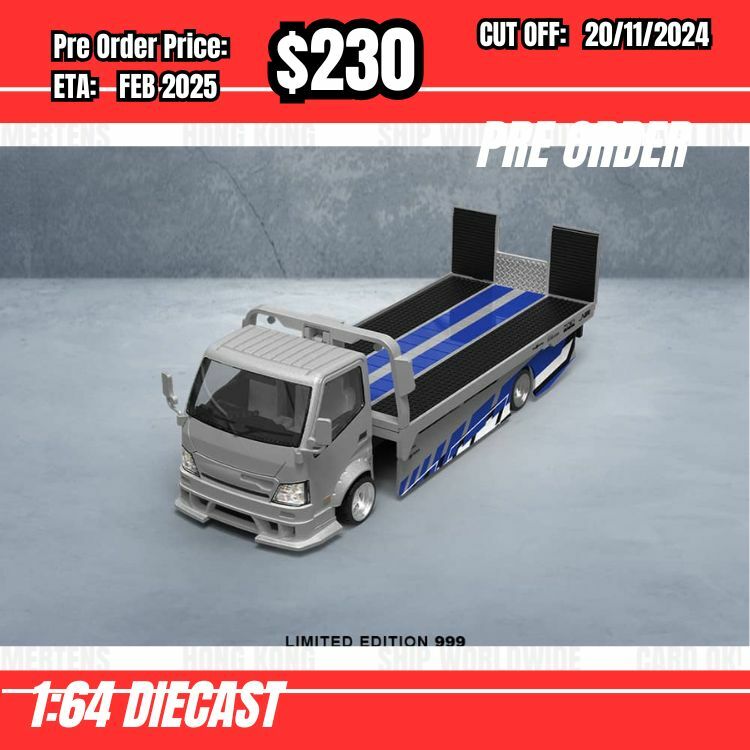 PO-$230 * Time Micro * 1:64 HINO 300 Flat Bed  Tow Truck Silver Blue [OD12/11]